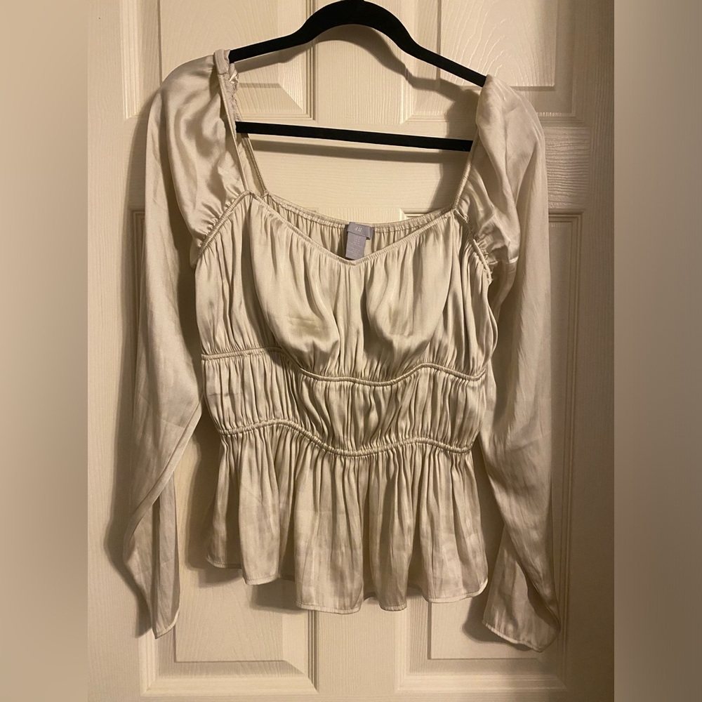 Cream long sleeve satin like shirt